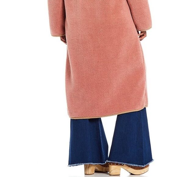 NWT Cozy Maxi Cardi Contrast Tape Faux Fur Maxi Coat - Picture 5 of 6